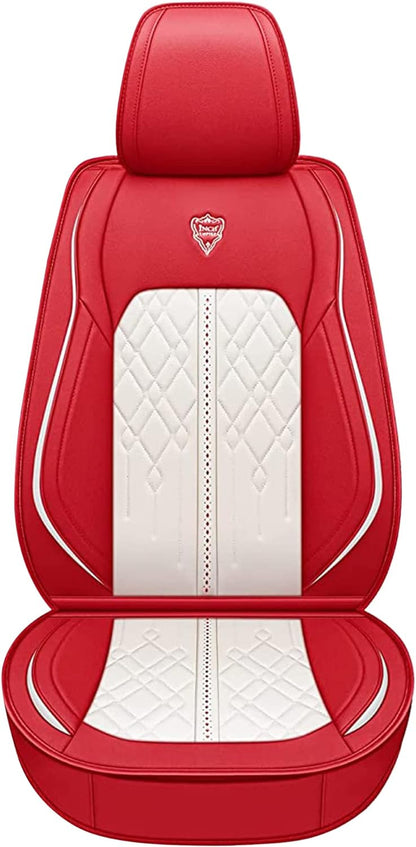 Seat Cover 5 Seats Full Set Universal Fit for Most Vehicle Sedan SUV Truck Pickup Airbag Compatible Synthetic Leather Car Seat Cushion Protector All Weather Adjustable (Red&White Diamond)