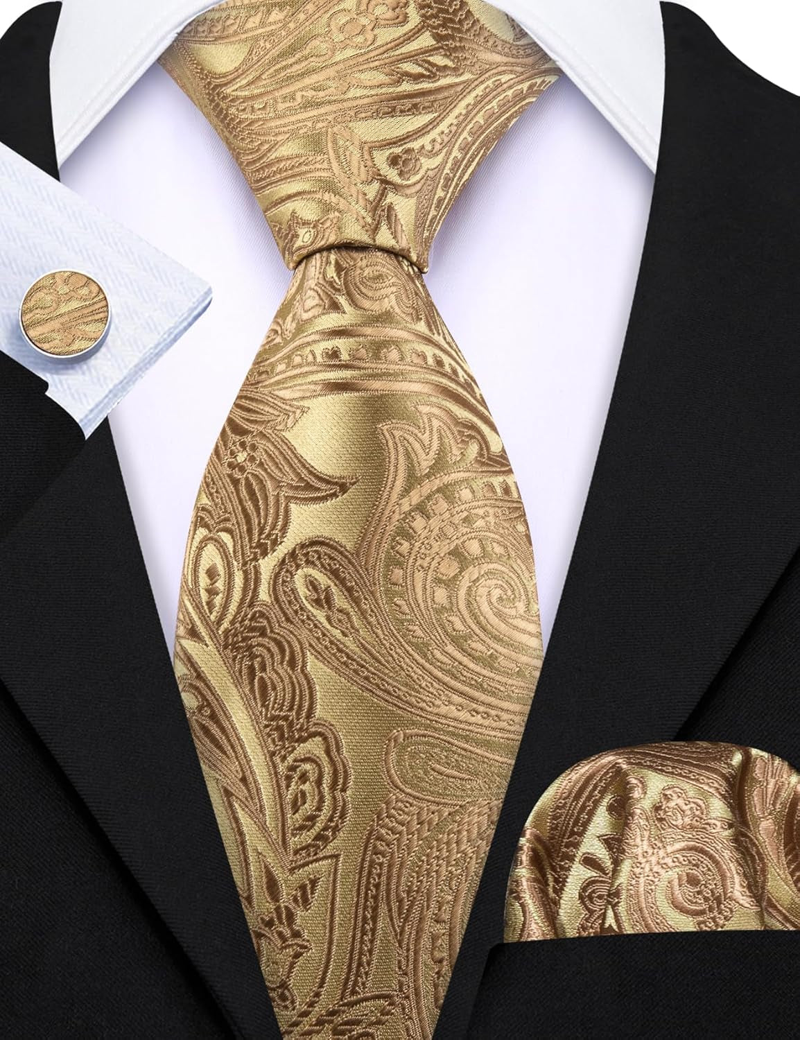 Paisley Tie Fashion Set Hanky Cufflinks Neckties for Men Woven Silk