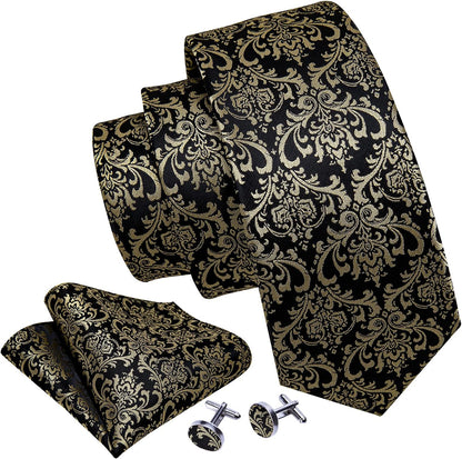 Paisley Tie Fashion Set Hanky Cufflinks Neckties for Men Woven Silk