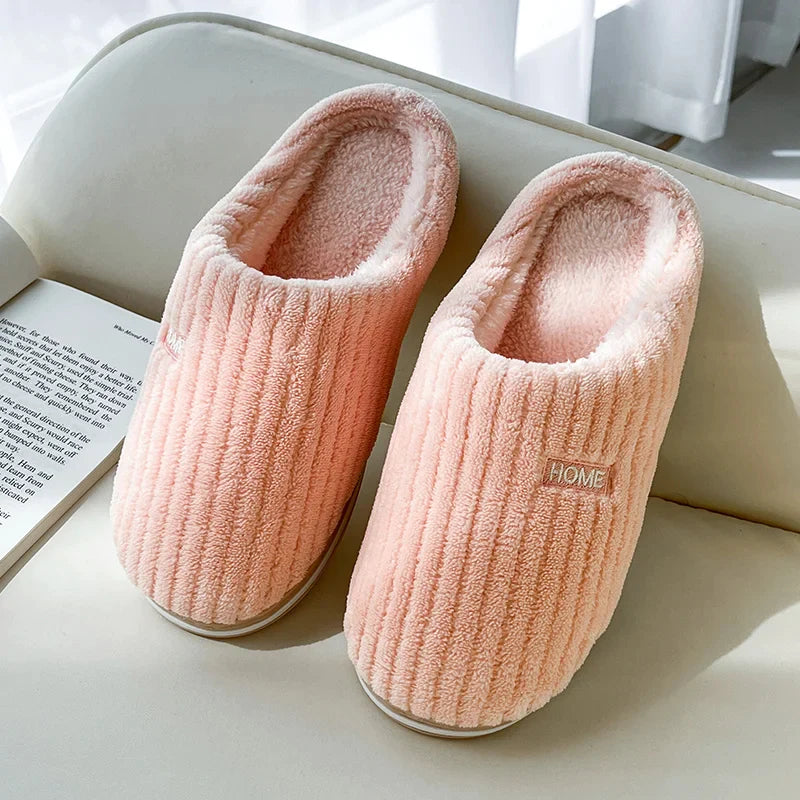 Solid Color Simple Cotton Slippers Winter Non-Slip Home Warm Plush Slippers Household 