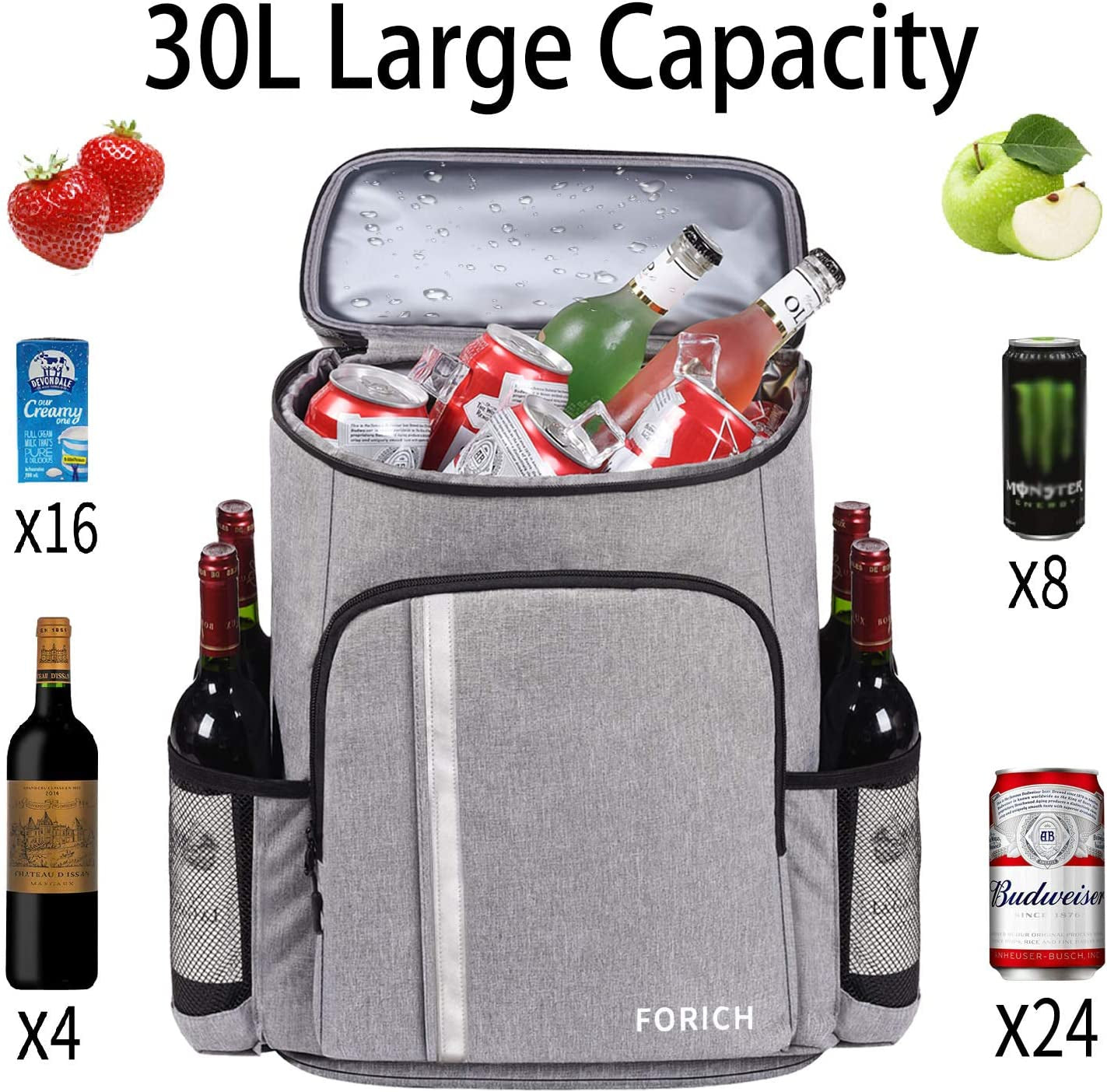 Leakproof Insulated Backpack Cooler - Lightweight Waterproof Bag for Beach, Picnics, Camping & Hiking - Holds 30 Cans