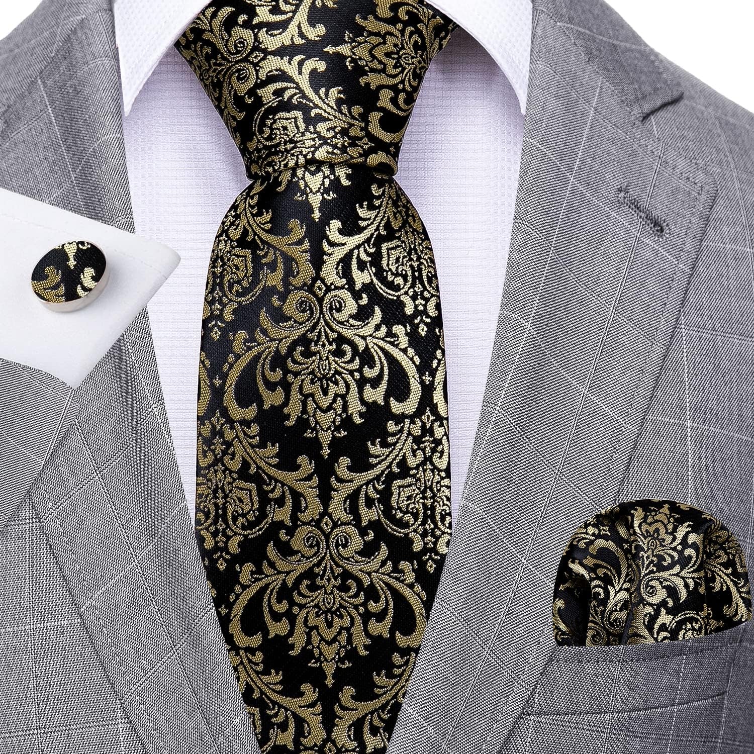 Paisley Tie Fashion Set Hanky Cufflinks Neckties for Men Woven Silk