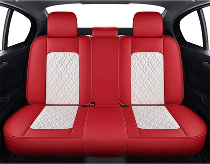 Seat Cover 5 Seats Full Set Universal Fit for Most Vehicle Sedan SUV Truck Pickup Airbag Compatible Synthetic Leather Car Seat Cushion Protector All Weather Adjustable (Red&White Diamond)