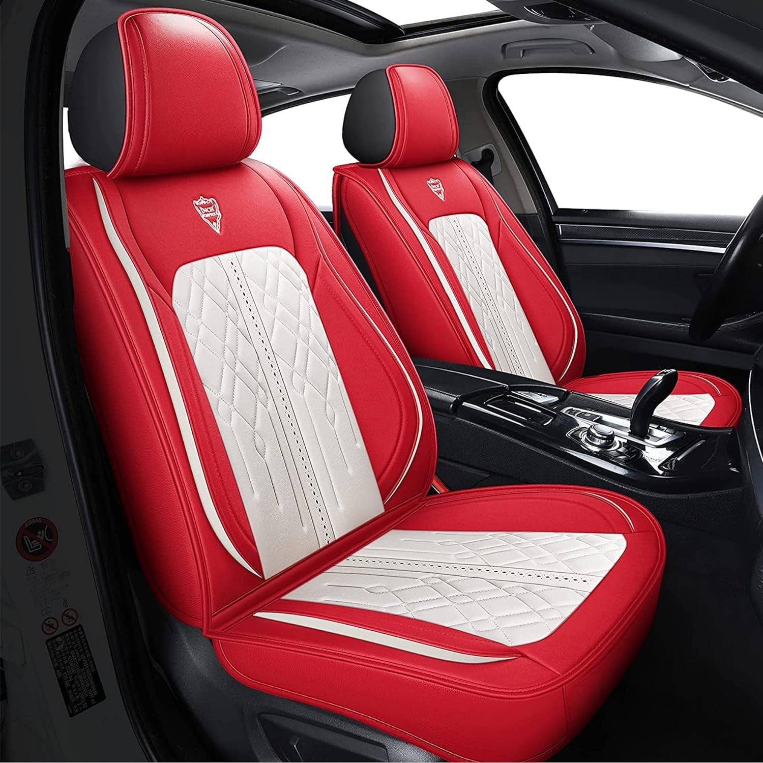 Seat Cover 5 Seats Full Set Universal Fit for Most Vehicle Sedan SUV Truck Pickup Airbag Compatible Synthetic Leather Car Seat Cushion Protector All Weather Adjustable (Red&White Diamond)