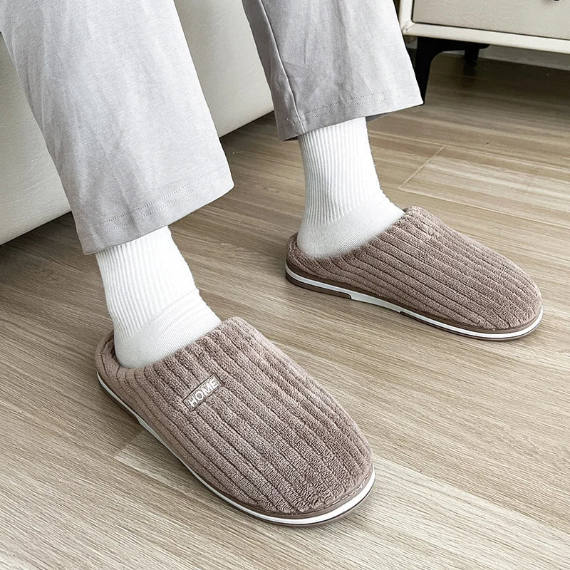 Solid Color Simple Cotton Slippers Winter Non-Slip Home Warm Plush Slippers Household 