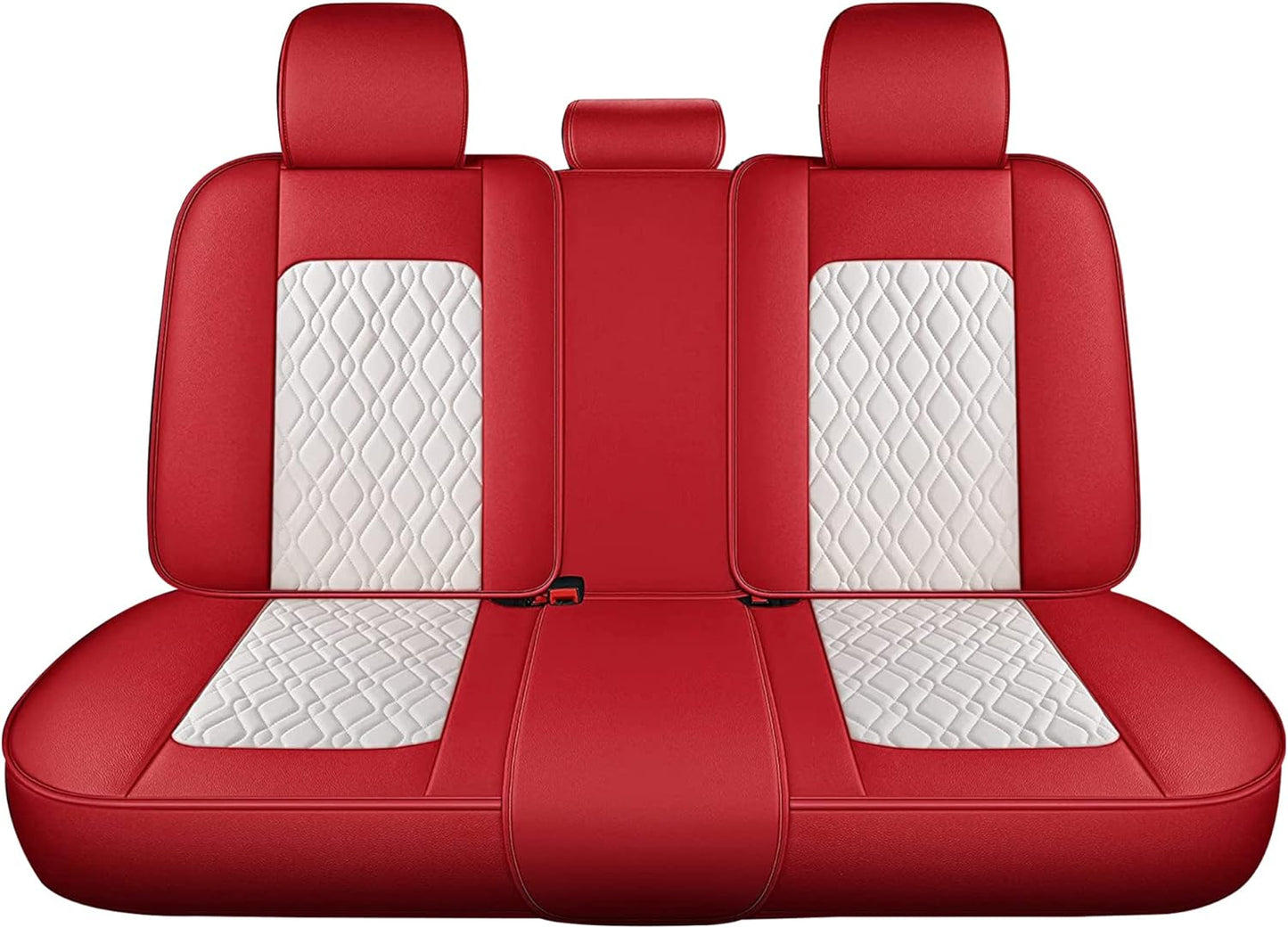 Seat Cover 5 Seats Full Set Universal Fit for Most Vehicle Sedan SUV Truck Pickup Airbag Compatible Synthetic Leather Car Seat Cushion Protector All Weather Adjustable (Red&White Diamond)