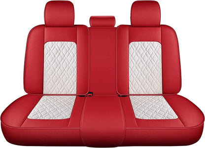 Seat Cover 5 Seats Full Set Universal Fit for Most Vehicle Sedan SUV Truck Pickup Airbag Compatible Synthetic Leather Car Seat Cushion Protector All Weather Adjustable (Red&White Diamond)