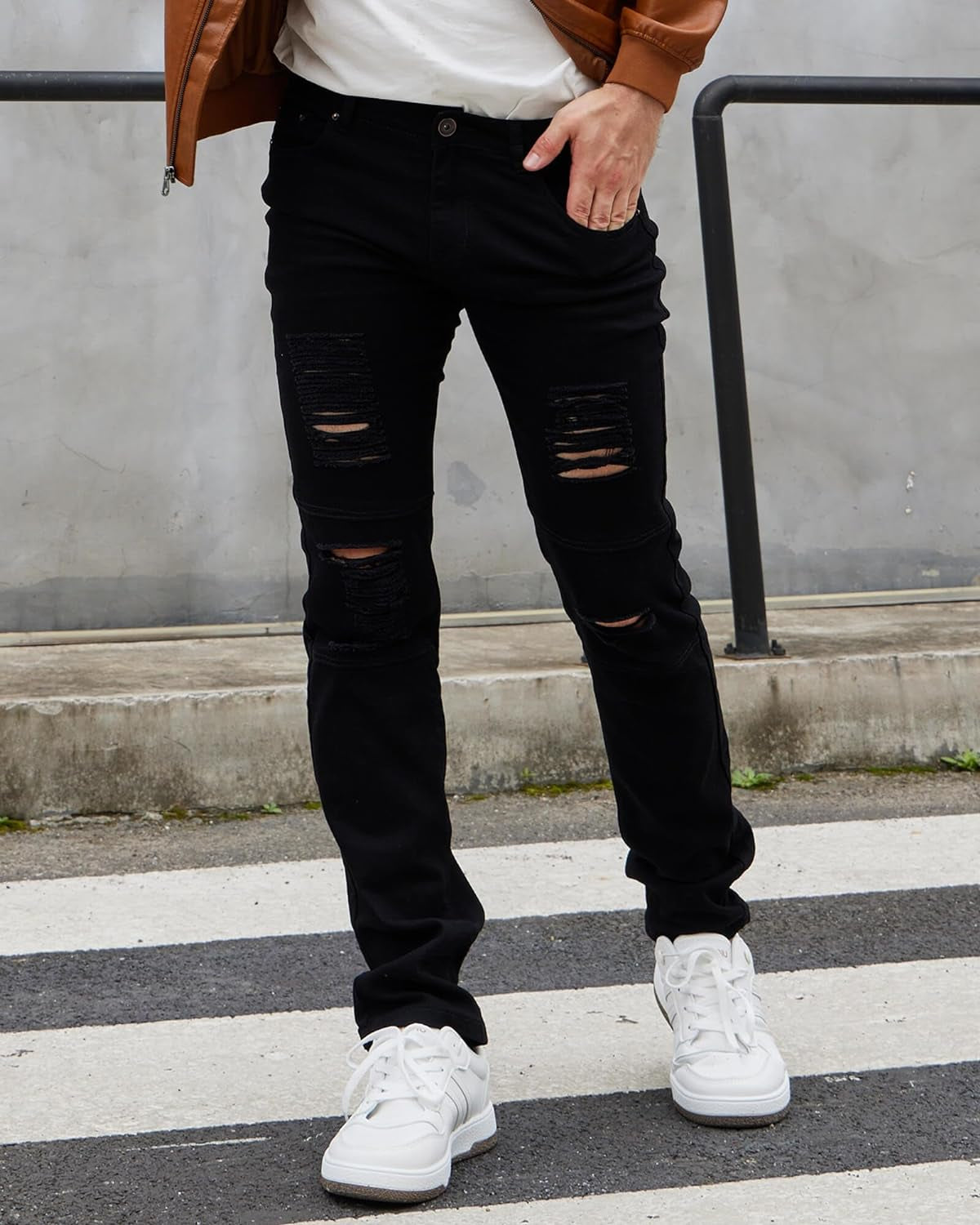 Men'S Ripped Jeans Slim Fit Skinny Stretch Comfy Denim Jeans Pants