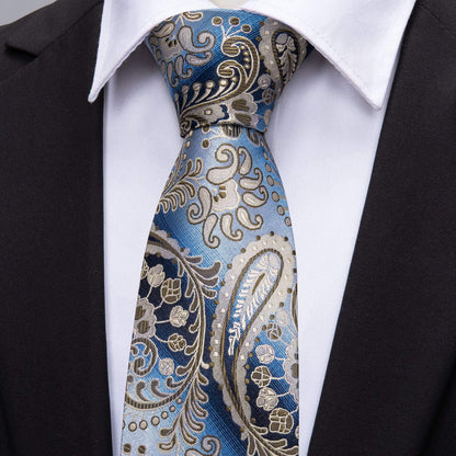 Paisley Tie Fashion Set Hanky Cufflinks Neckties for Men Woven Silk