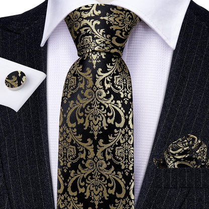 Paisley Tie Fashion Set Hanky Cufflinks Neckties for Men Woven Silk