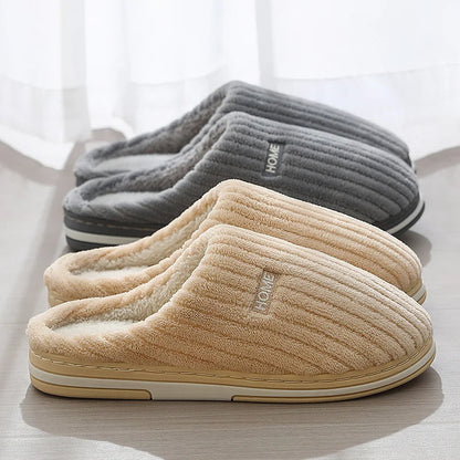 Solid Color Simple Cotton Slippers Winter Non-Slip Home Warm Plush Slippers Household 