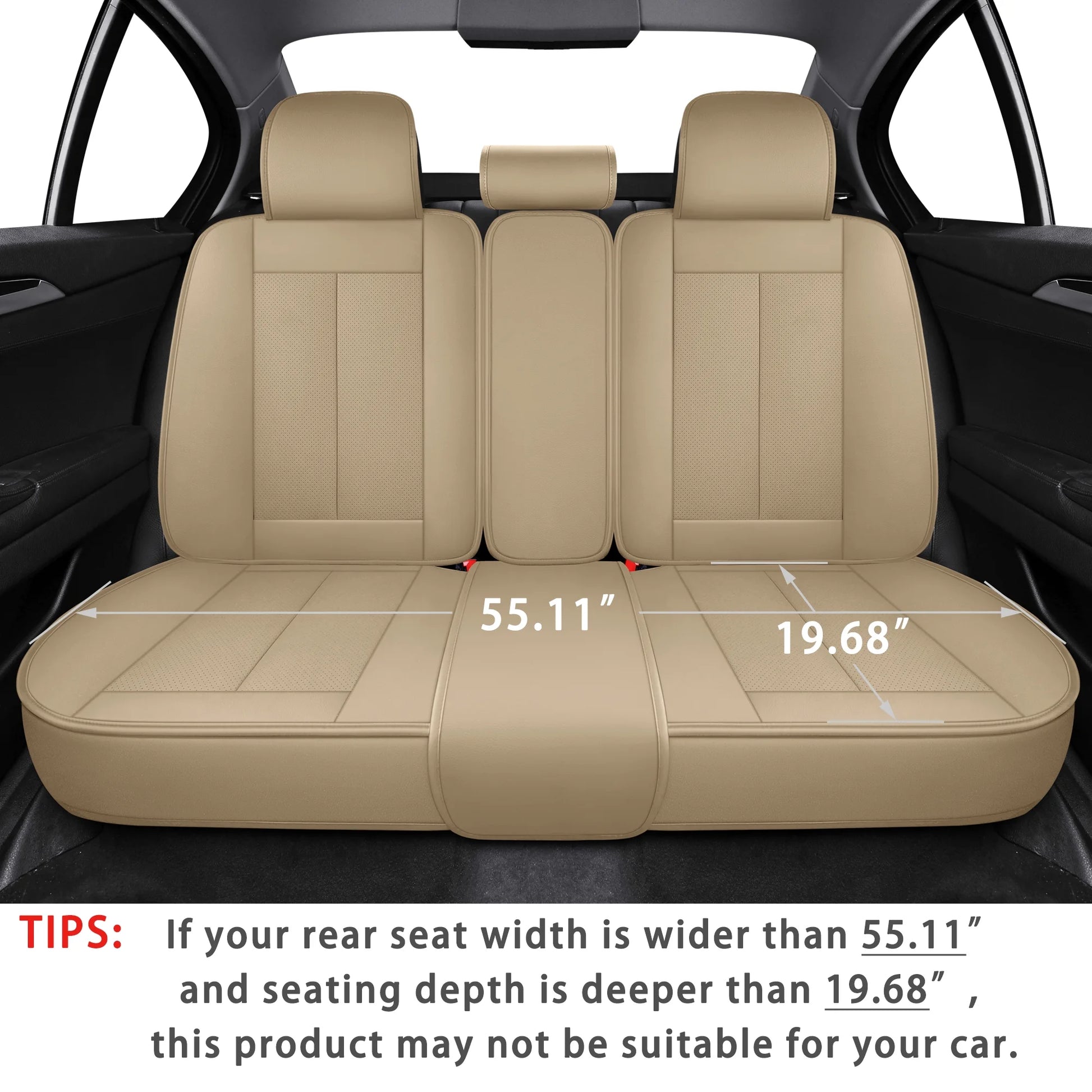 Nephele Waterproof Faux Leather Auto Seat Cover (Protector) Full Set, Universal Car Accessories Fit for Most Sedans SUV Pick-Up Truck (Beige)