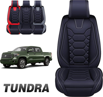 Seat Covers Accessories Compatible with Toyota Tundra 2007-2025 Custom Fit Leather Truck Cover Protector Cushion Crew Double Extended Cab Trd(Full Set, Black)