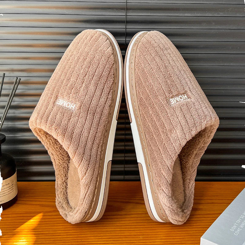 Solid Color Simple Cotton Slippers Winter Non-Slip Home Warm Plush Slippers Household 