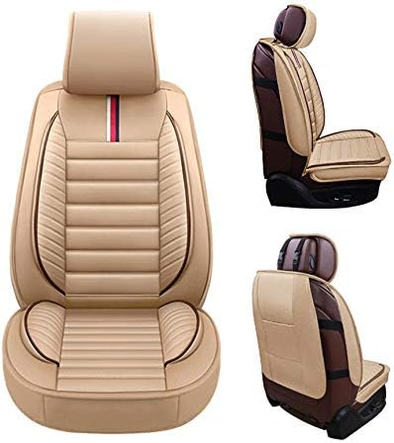 Car Seat Covers Premium Waterproof Faux Leather Cushion Universal Accessories Fit SUV Truck Sedan Automotive Vehicle Auto Interior Protector Front Pair (OS-001 Tan)