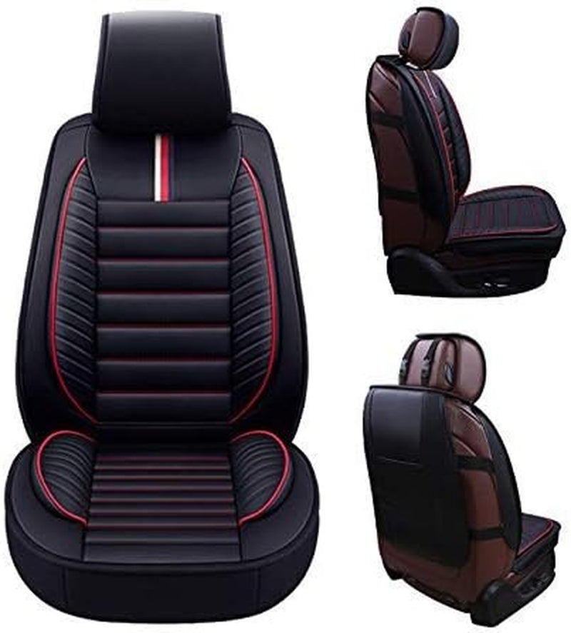 Car Seat Covers Premium Waterproof Faux Leather Cushion Universal Accessories Fit SUV Truck Sedan Automotive Vehicle Auto Interior Protector Front Pair (OS-001 Black&Red)