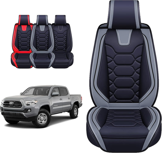 Toyota Tacoma Accessories Seat Covers 2005-2025 Custom Fit Leather Truck Cover Protector Cushion Crew Double Extended Cab Trd(Sport Front Pair, Black&Gray)