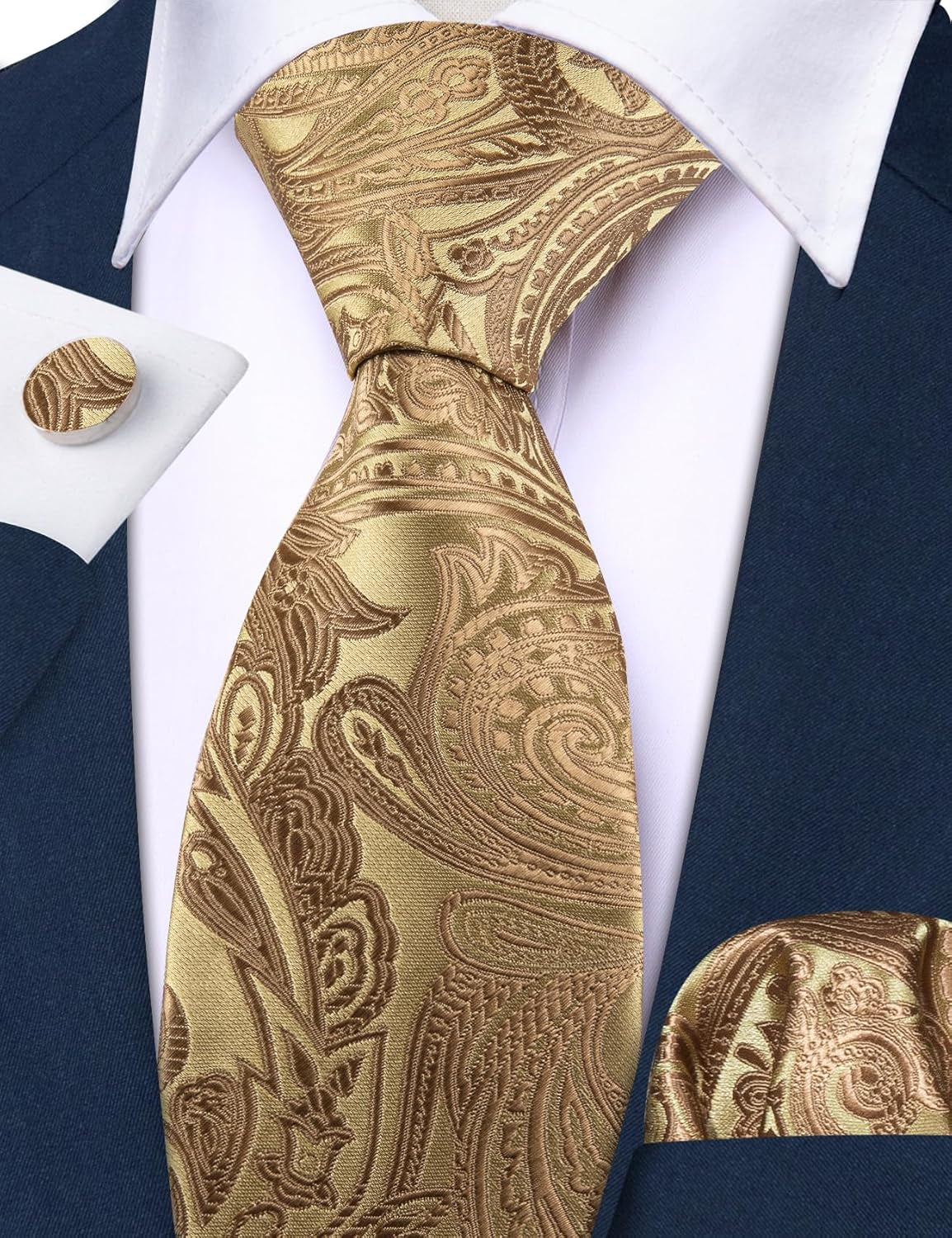 Paisley Tie Fashion Set Hanky Cufflinks Neckties for Men Woven Silk