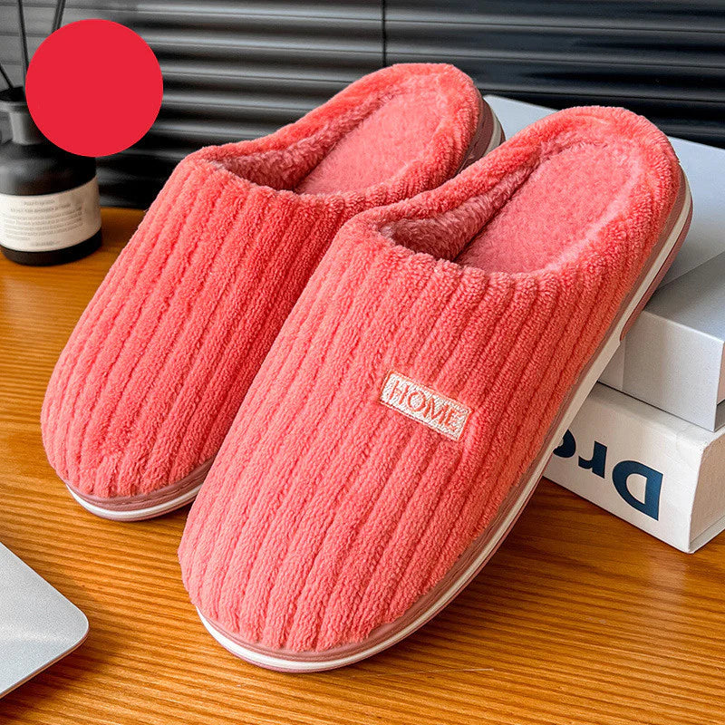 Solid Color Simple Cotton Slippers Winter Non-Slip Home Warm Plush Slippers Household 