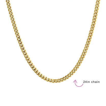 Mens 8MM Curb Cuban Chain Necklace Gold Plated Stainless Steel 24 Inch