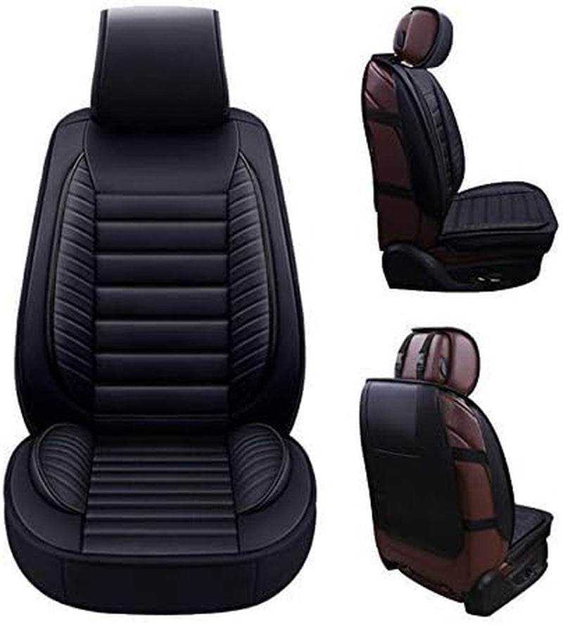 Car Seat Covers Premium Waterproof Faux Leather Cushion Universal Accessories Fit SUV Truck Sedan Automotive Vehicle Auto Interior Protector Full Set (OS-001 Black)