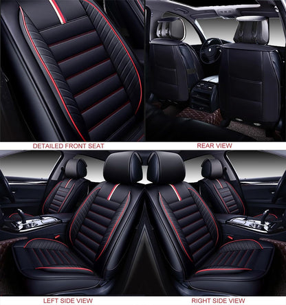 Car Seat Covers Premium Waterproof Faux Leather Cushion Universal Accessories Fit SUV Truck Sedan Automotive Vehicle Auto Interior Protector Front Pair (OS-001 Black&Red)