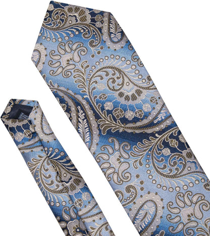 Paisley Tie Fashion Set Hanky Cufflinks Neckties for Men Woven Silk