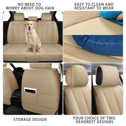 Nephele Waterproof Faux Leather Auto Seat Cover (Protector) Full Set, Universal Car Accessories Fit for Most Sedans SUV Pick-Up Truck (Beige)