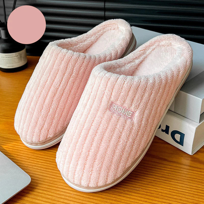 Solid Color Simple Cotton Slippers Winter Non-Slip Home Warm Plush Slippers Household 