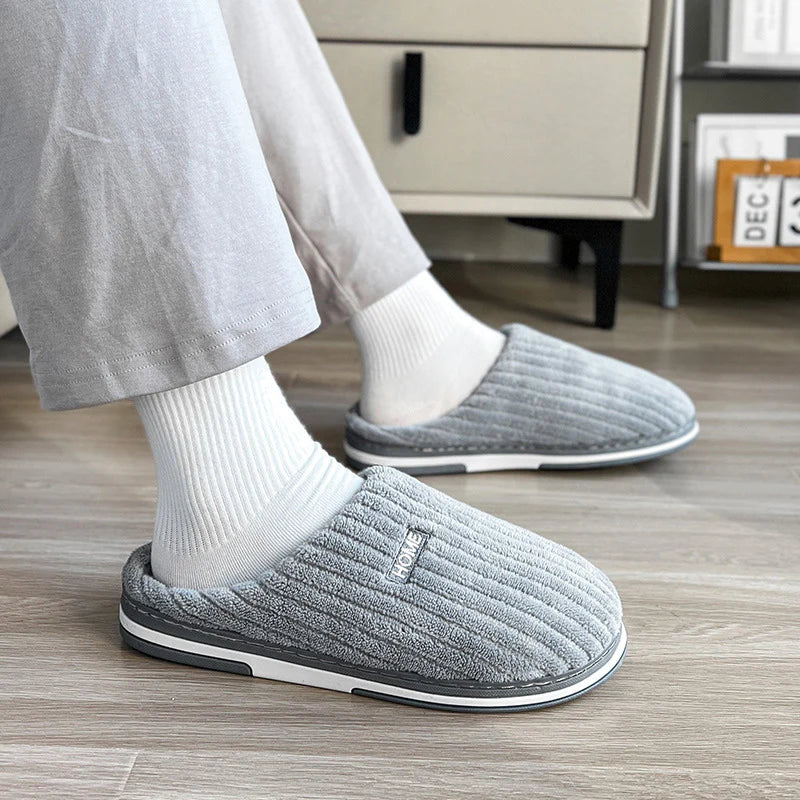 Solid Color Simple Cotton Slippers Winter Non-Slip Home Warm Plush Slippers Household 