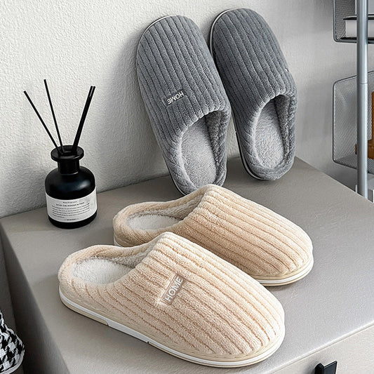 Solid Color Simple Cotton Slippers Winter Non-Slip Home Warm Plush Slippers Household 