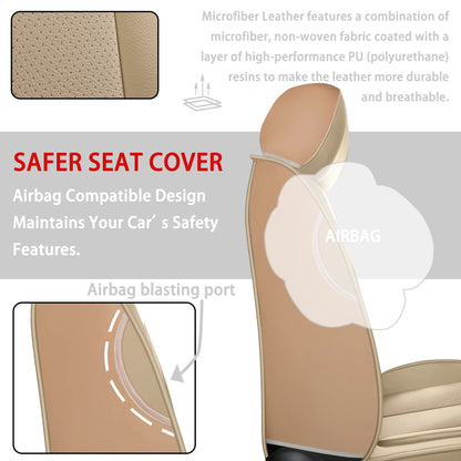 Nephele Waterproof Faux Leather Auto Seat Cover (Protector) Full Set, Universal Car Accessories Fit for Most Sedans SUV Pick-Up Truck (Beige)