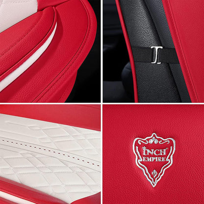 Seat Cover 5 Seats Full Set Universal Fit for Most Vehicle Sedan SUV Truck Pickup Airbag Compatible Synthetic Leather Car Seat Cushion Protector All Weather Adjustable (Red&White Diamond)