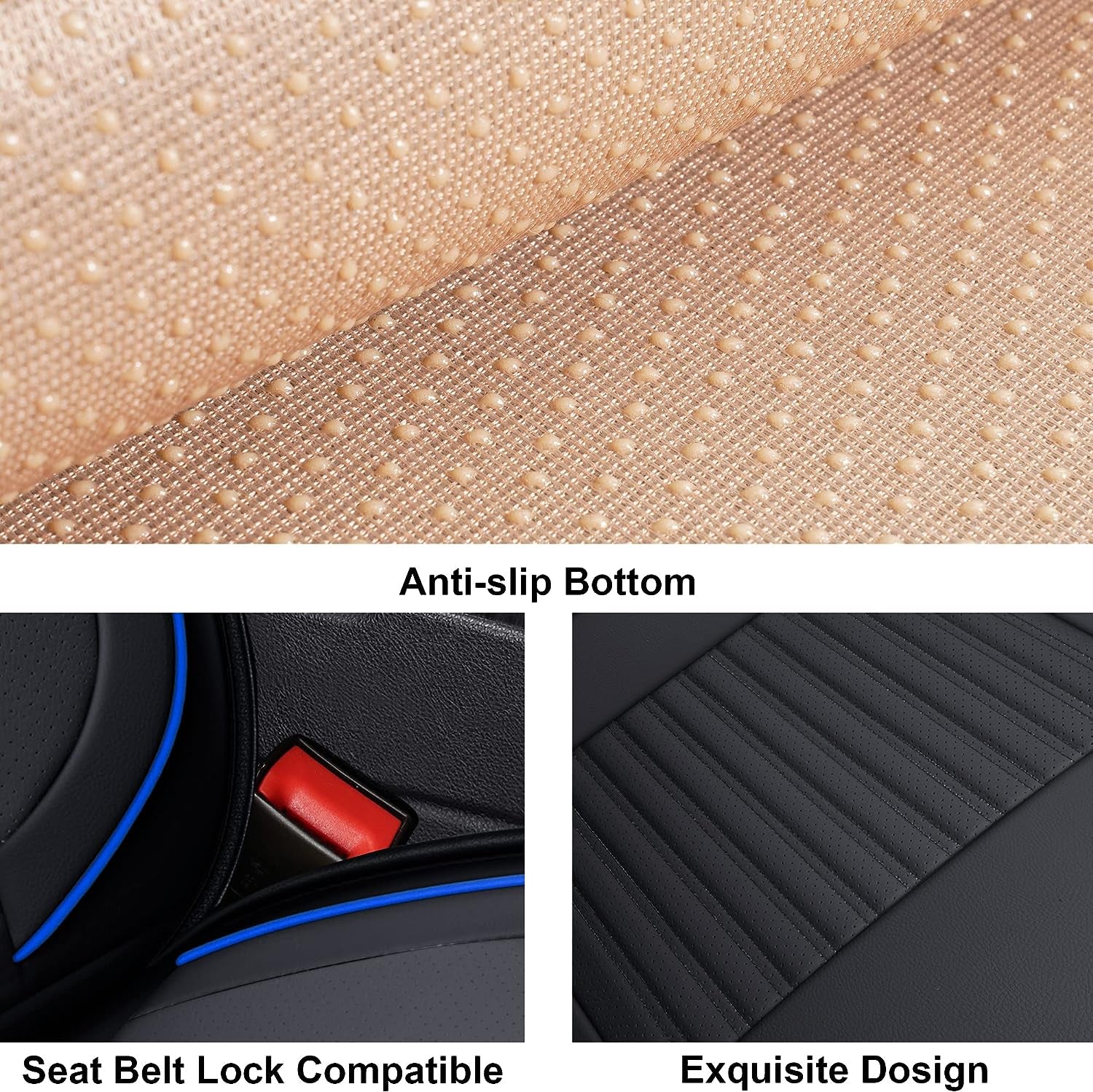 Leather Car Seat Covers,Breathable and Waterproof Faux Leather Automotive Seat Covers for Cars SUV Pick-Up Truck Sedan,Universal Driver Seat Cover with Backrest (2 PCS Front Seat, Blue+Black)