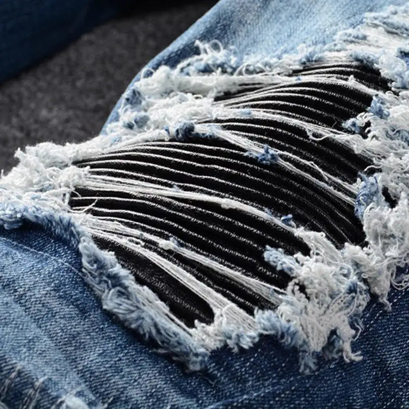 Blue Black Patch Ripped Jeans