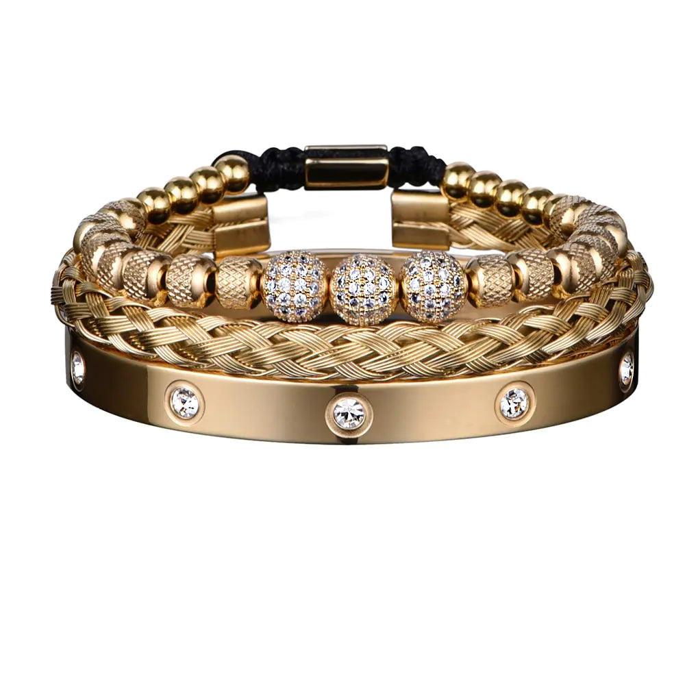 Luxury Micro Pave CZ Round Beads Royal Charm Men Bracelets